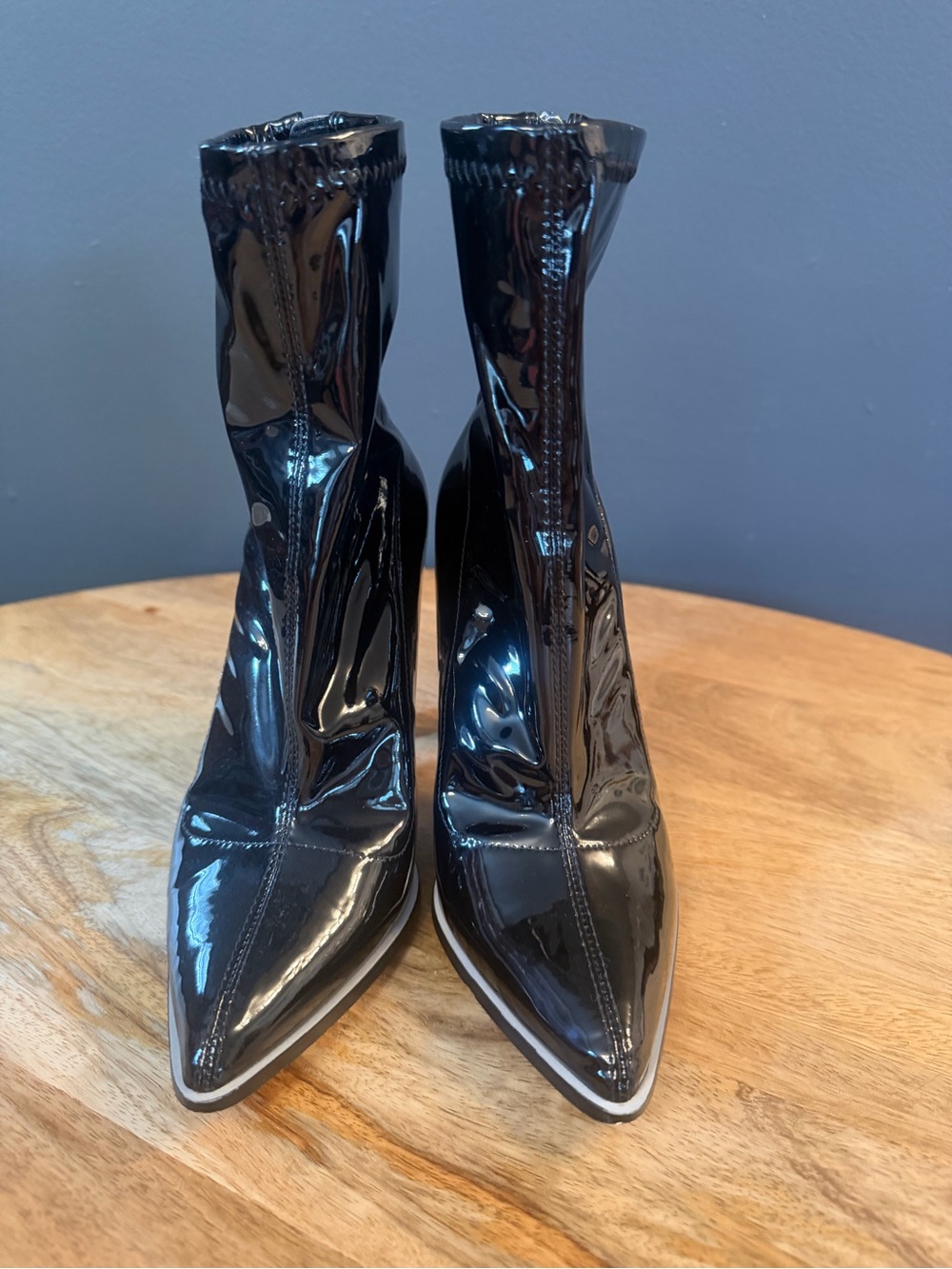Aldo Black Patent Pointed-Toe Sock Ankle Boots